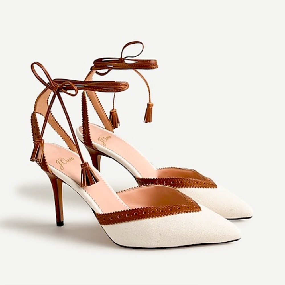 J.Crew Elsie ankle-tie pumps in canvas size 8
